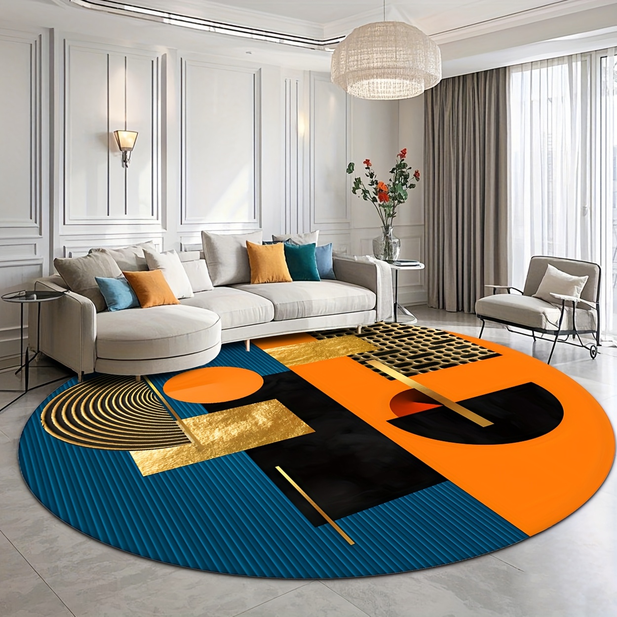 Interior Design Gold - Оранжево-синий золотой абстрактный геометрический роскошный круглый